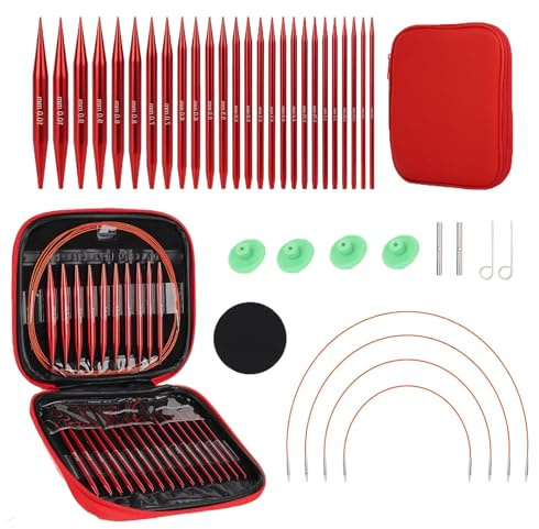 Juego de agujas circulares intercambiables de 3,0-10,0 mm, Agujas de Tejer de Aluminio, agujas de tejer intercambiables,agujas de tejer circulares para aficionados, principiantes tejido (red)