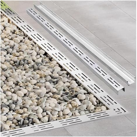 Wzmazingly Kit Canal De Drenaje De Acero Inoxidable, Tapas De Drenaje Exterior Estrecho, Canaleta De Desagüe Extraíble Y Rejillas, Para Jardín Patio Acera Calzadas(100x3.5x3cm)