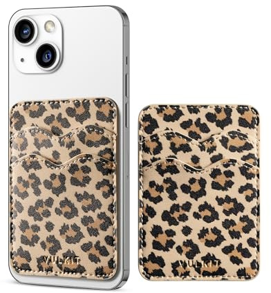 VULKIT Porte Carte pour Telephone Cuir Porte Carte Homme & Femme RFID Porte-Cartes Adhésifs pour Téléphone Portable, Léopard