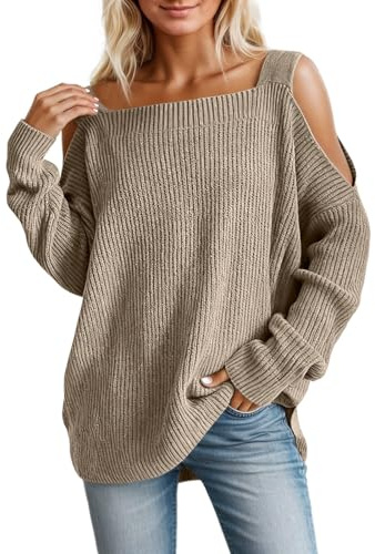 Top Sexy Mujer Con Hombros Descubiertos- Suéter Elegante Y Elegante Color Sólido Punto Manga Larga Sudadera Casual Suave Corte Holgado Túnica Otoño Invierno Punto Suéter Versátil Fiesta Camiseta