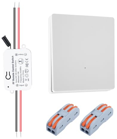 230V Funk Lichtschalter Set – Selbstversorgender Funkschalter ohne Batterie, kabelloser Wireless Lichtschalter Set für Lampe, Innen & Außen, Der Schalter ist mit der Batterie