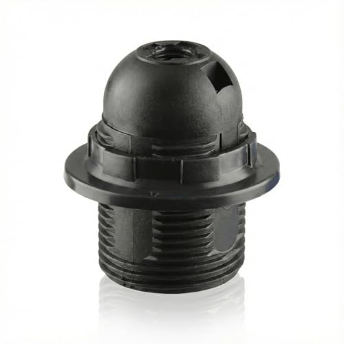 Hopzab 1 PCS E27 Edison Screw Lamp Holder, Black PET Pendant Socket with Shade Ring, Bulb Holder for Ceiling & Table Lamps, DIY Lighting Projects