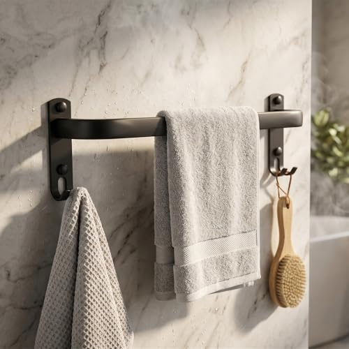 QWORK® Porta Asciugamani Bagno 40cm in Acciaio Inossidabile SUS304 – Barra Porta Salviette Nero Opaco Anti-ruggine per Bagno, Cucina e Lavanderia – Appendino a Parete Resistente con Viti