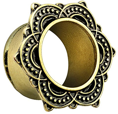 Piersando Flesh Tunnel Ohr Plug Piercing Ohrtunnel Ohrpiercing Schmuck Edelstahl vergoldet Messing Vintage Antik mit Motiv