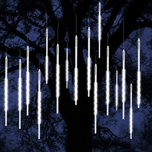 Vikdio Luci di Natale da esterno, Pioggia di Meteoriti Luminosi 10 Tubi a Spirale da 50cm con 540 LEDs, Lunghezza di 3,15m, Luci ghiaccio impermeabili per Decorazioni natalizie all'aperto, Bianco