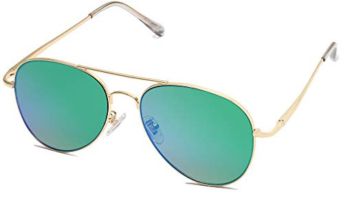 SOJOS Mode Metallrahmen Verspiegelt Linse Unisex Sonnenbrille mit Frühlings Scharnieren SJ1030 (C9 Gold Rahmen/Grün Linse)