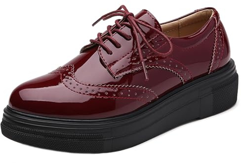 DADAWEN Femme Chaussures de Ville à Lacets Brogues Derbies Mocassins en Cuir Casual Mode Antidérapantes Rouge 38