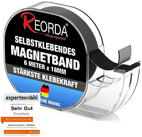 REORDA® Magnetband selbstklebend im Spender - Magnetstreifen - Magnetklebeband hervorragend für Postkarten, Fotos & Whiteboards geeignet (6 Meter)