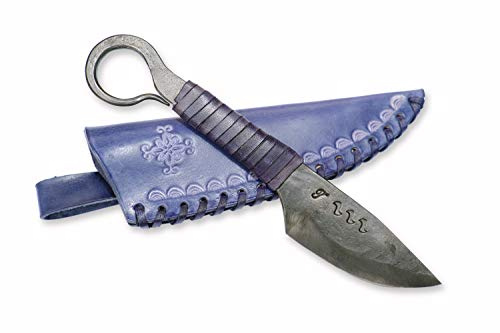 TOFERNER Coltello Coltello da caccia a lama fissa in acciaio Celtic Eye - Forgiato a mano - Lama appuntita ultra affilata - Fodero in vera pelle incluso