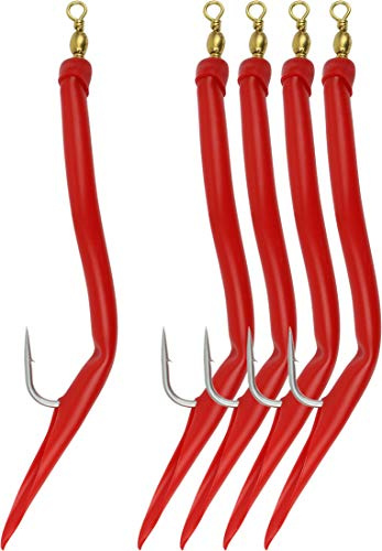 Storfisk fishing & more 5er Set Gummi Makk Norwegen Beifänger mit Wirbel und geschrängtem Einzelhaken zum Meeresangeln