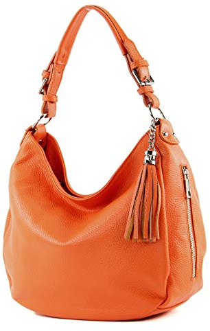 modamoda de T200 Damen Leder Schultertasche Henkeltasche handmade in Italy, Farbe:Orange