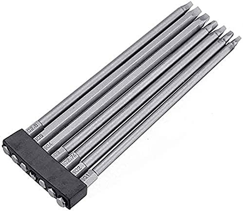Bestgle 7Pcs 1/4 Hex Tige Long Magnétique Carré Tournevis Bits Set Outils Électriques, 150mm Longueur