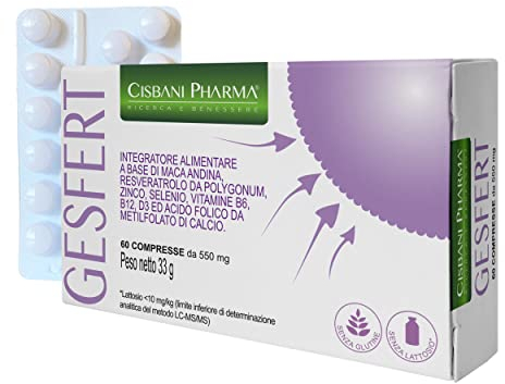 Gesfert, integratore a base di Acido Folico, Maca Andina, Zinco, Selenio, Resveratrolo e Vitamina B6, B12 e D3. Integratori Fertilità Femminile, 60 cpr - Cisbani Pharma