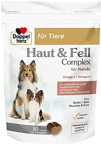 Doppelherz Haut und Fell Complex für Hunde – Mit wichtigen Omega-3 und Omega-6 Fettsäuren – 30 Chews