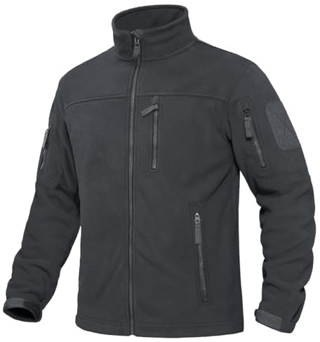 KEFITEVD - Giacca in pile da uomo per esterni con molte tasche, zip completa, stile militare, calda giacca tattica invernale con colletto alto, giacca per le mezze stagioni, grigio scuro, M