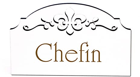Chefin Schild Holz graviert Ornamente selbstklebend Türschild Chefzimmer Türdeko 15,5 x 9,5 cm