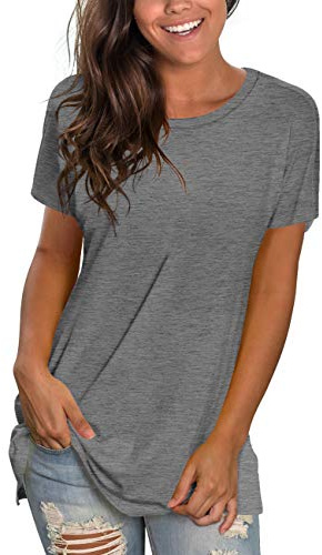 Round Neck T Shirts for Women Short Sleeve Tunic Tops for Legging Casual Tshirts XL