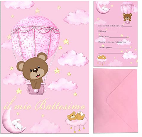 MKISHINE 20PCS Inviti Partecipazioni Battesimo con Busta,Biglietti Inviti Battesimo,Partecipazioni Belli Spessi Battesimo Bimbo Bimba,10x15 cm