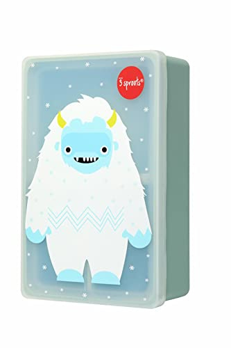 3 Sprouts Bento Silicona Infantil, Compartimentos, Yeti | silicona apta para alimentos; compartimentos para fruta, pan y comidas pequeñas; cierre suave para manos pequeñas; uso diario