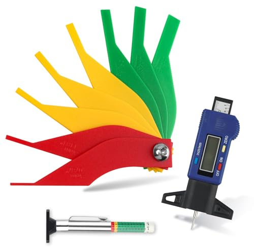 Tire Tread Depth Gauge Kit, Digital Tire Tread Depth Gauge - Color Coded Tire Tread Depth Gauge - Brake Lining Thickness Measure Ruler for Automotive, Motorcycle, Car, Truck, Bus