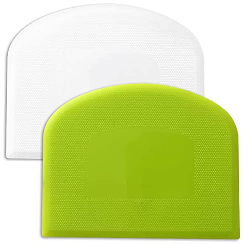 Flexible Plastic Dough Cutter Scraper Kitchen Tool for Baking Bread Cake Decoration Pizza Pastry Butter Cream Smoother Shape Spatulas Bakeware Home Using Premium Food Grade (Set of Green & White)