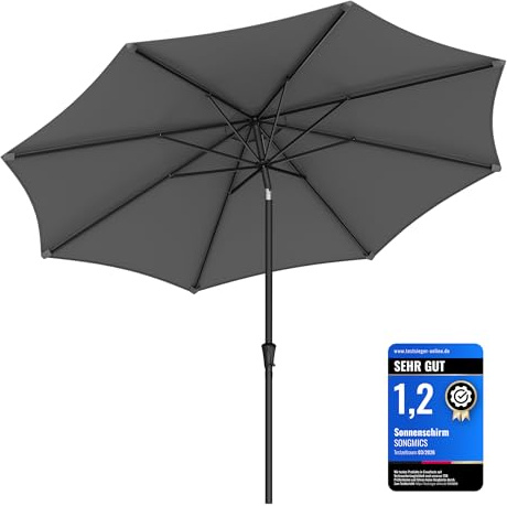 SONGMICS 3.4 m Garden Parasol Umbrella, UPF 50+, Sun Shade, 30° Tilt in 2 Directions, Crank Handle for Opening and Closing, for Outdoor Gardens Pool Balcony Patio, Base Not Included, Grey GPU045G01