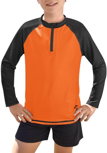 BesserBay UV-skjorta för pojkar, 1/4 dragkedja, rash Guard UPF 50, långärmad, barn, 110–150, Svart och orange, 130 cm