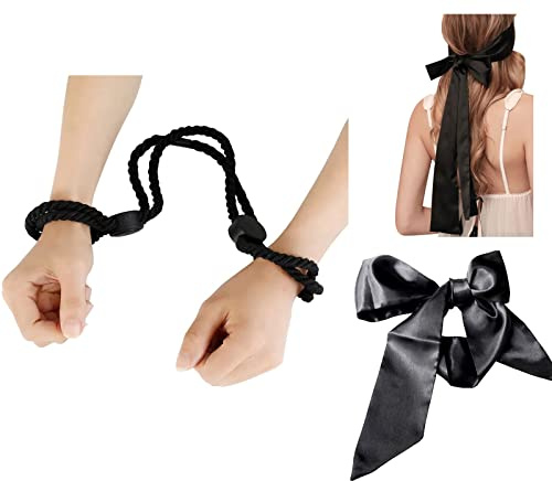 LOCKISH Handcuffs Adult Bedroom,Handcuff and Blindfold Set,2 Pcs Bondsge Kits,Blind fold Sleep for Sleeping Game,Black