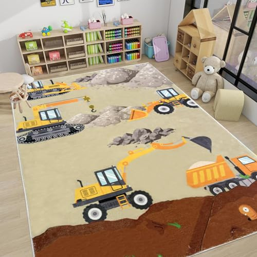 USTIDE Konstruktionsteppiche für Jungenzimmer, groß, niedlich, Kinderspielteppich, Baggerteppich, weich, rutschfest, Kinderteppiche für Spielzimmer, Schlafzimmer, Wohnzimmer, Kinderzimmer,