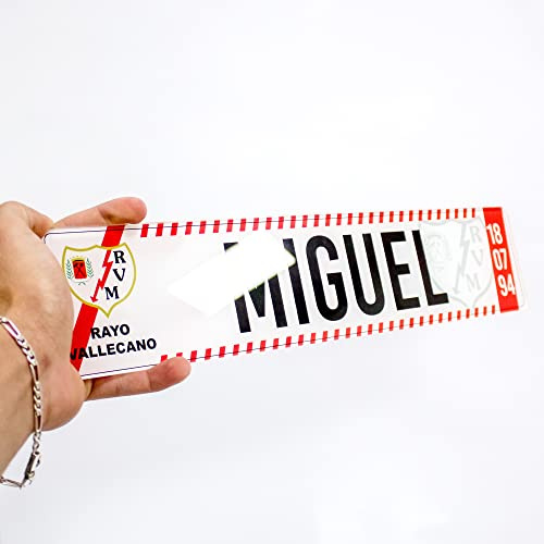 Visual Stocks Rayo Vallecano - Matricula Metacrilato Personalizada Equipo de Futbol - Matricula con Nombre - 38cm x 8cm - Placa Impresion Directa - Nombres Decorativos Personalizados