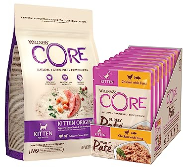Wellness CORE Kitten Probierpaket, Trocken- und Nassfutter für Kätzchen, getreidefrei, hoher Fleischanteil, Huhn & Thunfisch