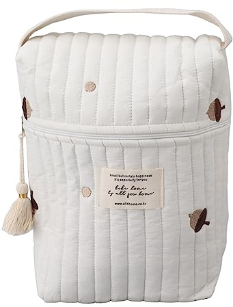Gesteppte Wickeltasche aus Baumwolle mit Reißverschluss, Babyflaschen- und Windelaufbewahrung, Kinderwagentasche für Unterwegs