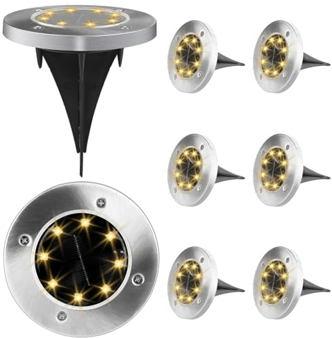 Mezzar 8 Pezzi Luci Solari Giardino Esterno, 8 LEDs Faretti led Luce Sepolta Bianco Caldo Impermeabile Faretti Solari da Esterno per Prato Vialetto Scala Paesaggio (Luce da terra)