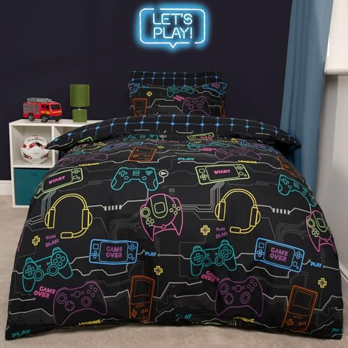 OHS Gaming Bettwäsche 135x200 Sommer, Winter-Steppdeckenbezug, ultraweich, bequem, Schwarze Bettwäsche für Jungen, Bettdecke mit Kissenbezug