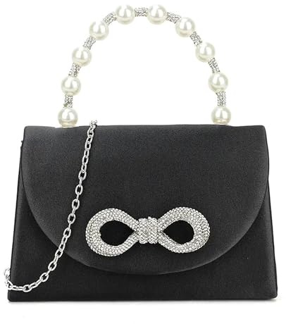 Handtasche mit Schleife, Satin, mit Perlen, Griff oben, für Brautschmuck, Abschlussball, Hochzeit, Abend, Party, Handtasche