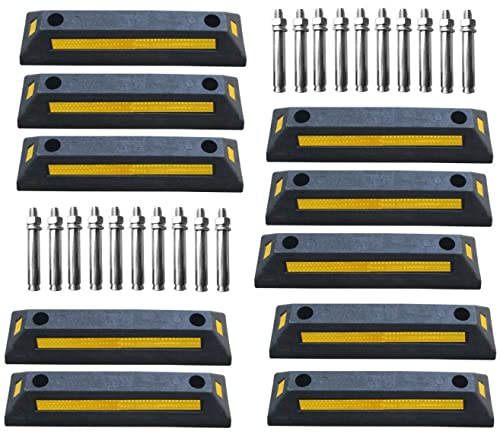 10 x Parkplatzbegrenzung Gummi - 53,5 x 13 x 8,9 cm Radstopper für Parkplätze und Garage - Abstandhalter - Parkhilfe Parkschwelle Einparkhilfe - Garagenstopper mit Reflektoren