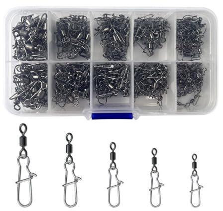 HOUSON 210 PCS Rollende Angelwirbel mit Karabiner, Angel Wirbel Set 2# 4# 5# 6# 8#