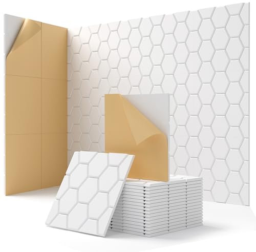 Schallabsorber Selbstklebend, Akustikplatten Gaming, Filz Acoustic Panels für Wand, Decke, Tür, Akustikpaneele Weiß, Tonstudio, Wohnzimmer, Kinderzimmer, Buero, 18 Stück, 30 x 30 x 0,9cm