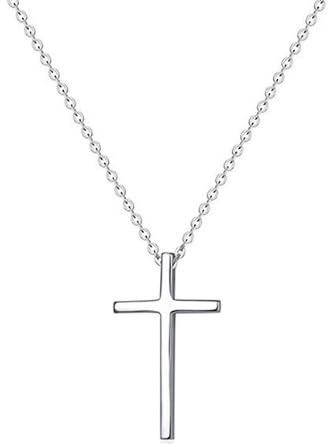 Bzzerumy Cadena de cruz de plata de ley 925, collar de plata de ley, cadena de plata para mujer, collar delicado con cruz, bisutería para mujeres y niñas