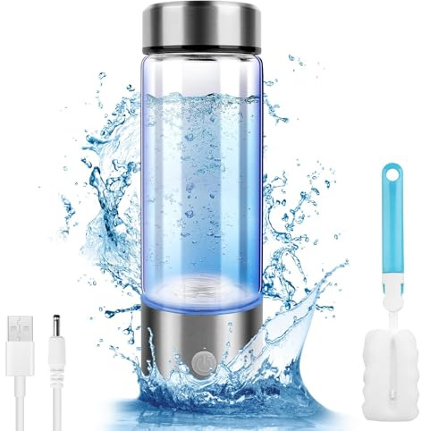 flintronic Bouteille d'eau à Hydrogène, 420ML Bouteille d'eau d'hydrogène, Générateur d'hydrogène, Machine d'ioniseur d'eau Portable à Hydrogène, Tasse de Santé en Verre pour les Voyages à Domicile