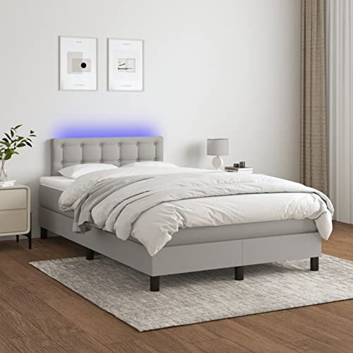 SECOLI Boxspringbett 120x200 mit matratze,LED Polsterbett 120x200 Bett 120x200 mit matratze und lattenrost Bett mit matratze 120x200 komplett-Hellgrau-120 x 200 cm