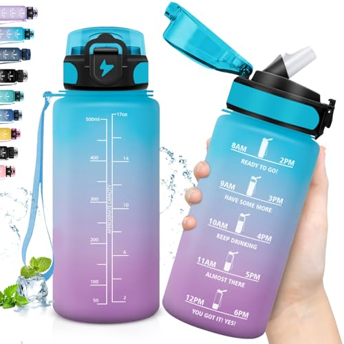 Grsta Borraccia Bambini Senza Perdite, Borraccia Motivazionale con Slogan Motivazionale, Bottiglia con Cannuccia, Facile da Pulire, 500 ml, per Scuole, Uffici, Outdoor