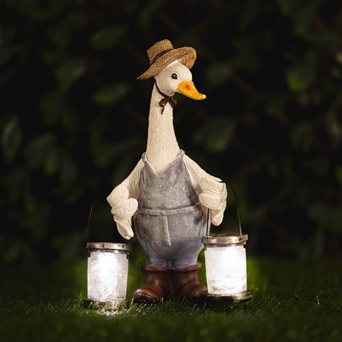 Garden Mile Solar Powered Garden Duck Ornament - Hard-wearing Weatherproof Resin Garden Decor Duck Figurine Solar Powered Lanterns, Garden Ornaments Outdoor, Patio Decor