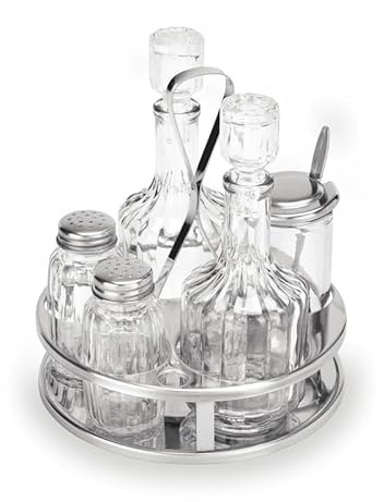Playflip Menage 1480 Edelstahl Food Shaker, Senfglas mit Löffel, Salz und Pfeffer, 17 cm, 694 g