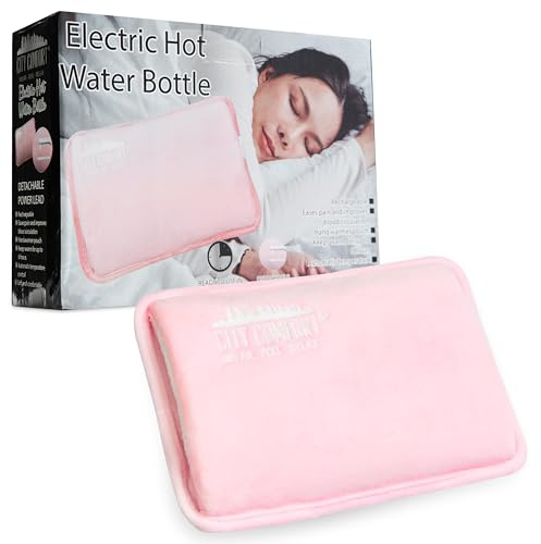 Rechargeable Electric Hot Water Bottle Heat Pad 6 Hour Warmth Temperature Control Detachable Lead Cosy Bed Warmer Hand Warmer Pouch Gifts (Pink)
