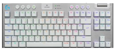Logitech G G915 X LIGHTSPEED TKL Clavier gaming sans fil ultra-plat, touches PBT double couche, touches entièrement programmables, rétroéclairage RVB, GL Brown Tactile - PC/Mac, FRA AZERTY - Blanc