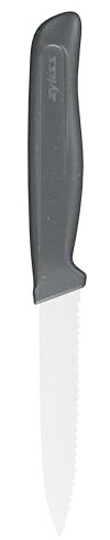 zyliss Coltello da Cucina Seghettato, 10 cm o 3.9 Pollici, Affilato in Acciaio Inossidabile Tedesco con Manico Antiscivolo in Paglia di Frumento, Coperchio di Sicurezza, da Cucina o da Verdura