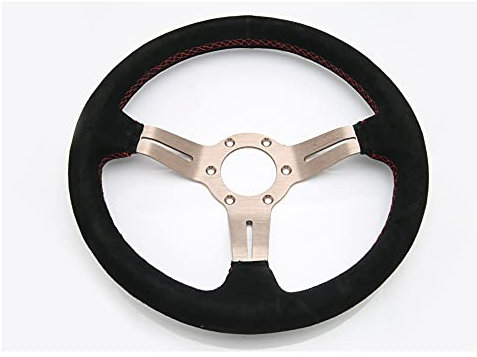 Sportlenkrad,Drift Lenkrad 330mm Lenkrad 13 Zoll klassisches flaches Wildleder-Lenkrad mit Titan-Speiche