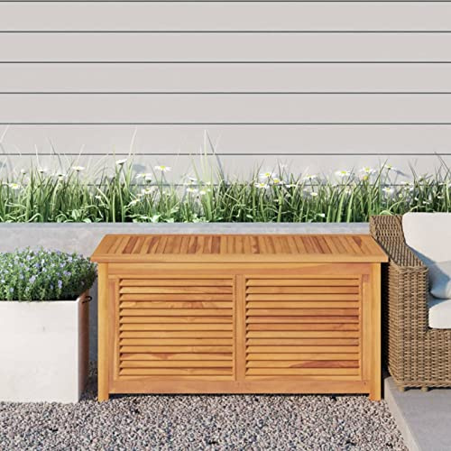 IKAYAA Gartenbox mit Beutel 114x50x58 cm Massivholz Teak, Auflagenbox, Auflagenboxen, Aufbewahrungsbox Garten, Gartentruhe, Garten Aufbewahrungsbox