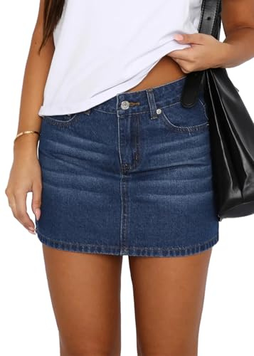 DEICAEVO Minigonne da Donna in Denim Casual, Mini Gonna di Jeans Elasticizzata a Vita Bassa, Gonna in Jeans da Donna con Cerniera, Blu Scuro, S